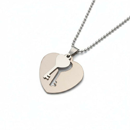 Modern Heart and Key Pendent Necklace