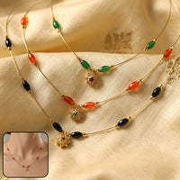 Multicolor Bead Gold Necklace with Elegant Floral Pendant