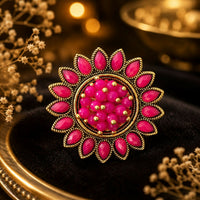 Elegant Pink Floral Statement Ring for Women | Vintage Gold Finish