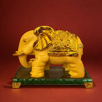 Close-up of detailed golden elephant sculpture for table decoration