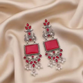Oxidized Silver Earrings – Traditional Red Stone Pearl Drops