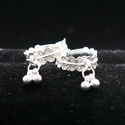 Silver Adjustable Toe Ring with Ghungroo Charm for woman and girls