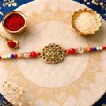 Designer Rakhi For Brother With Premium Beads And Elegant Centerpiece Gift Card
