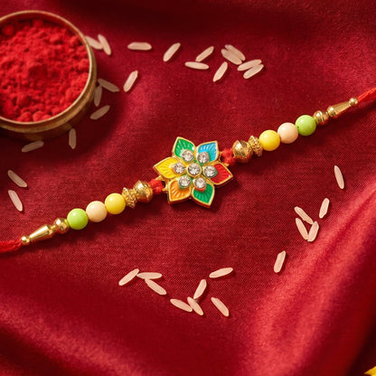 Traditional Raksha Bandhan floral Kundan Rakhi