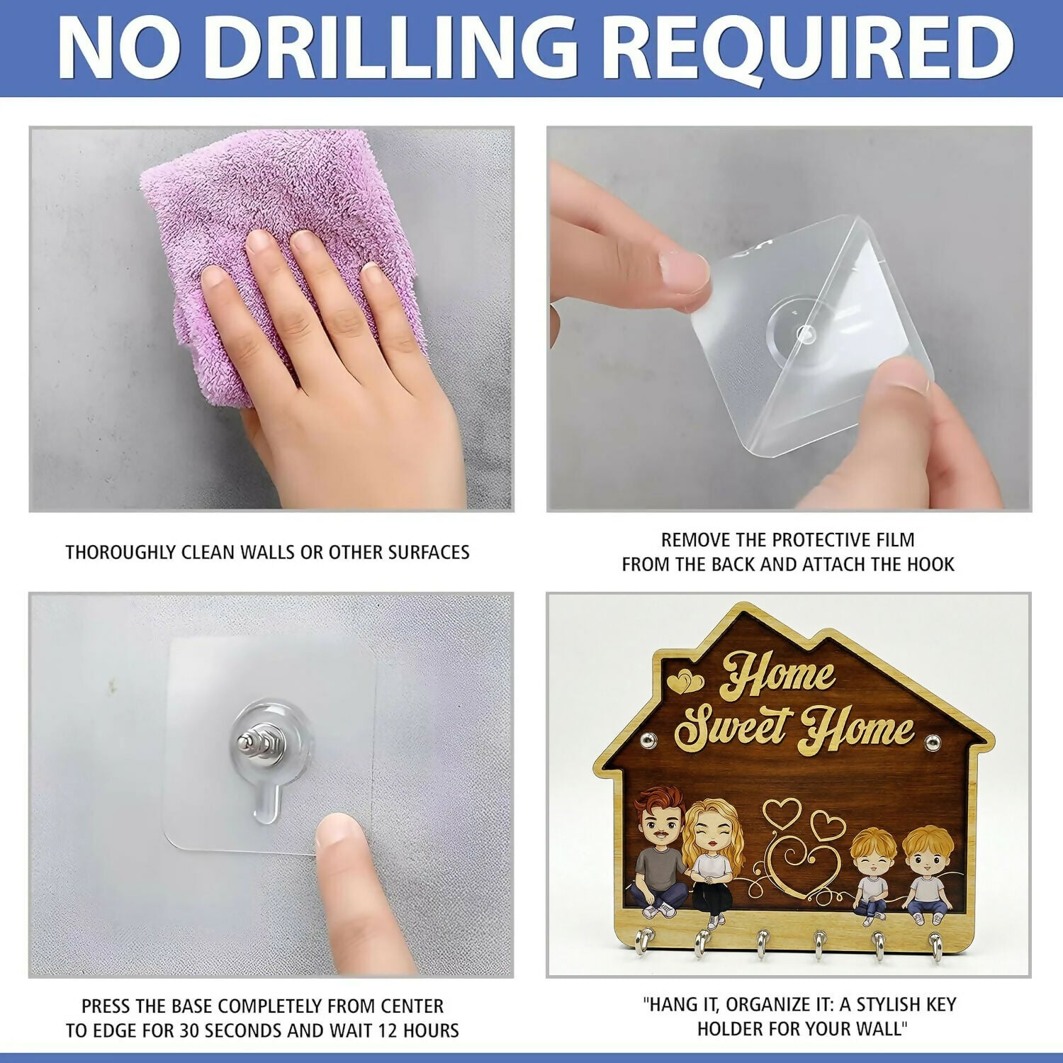 Home Sweet Home Wooden Key Holder with 5 Hooks Decorative Wall Key Stand for Home