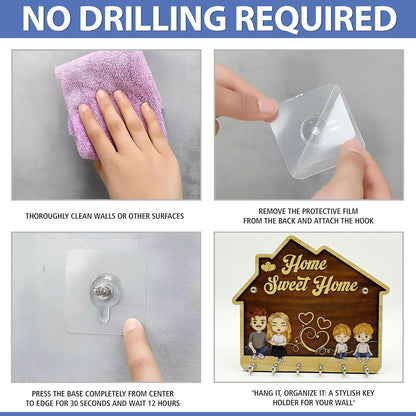 Home Sweet Home Wooden Key Holder with 5 Hooks Decorative Wall Key Stand for Home