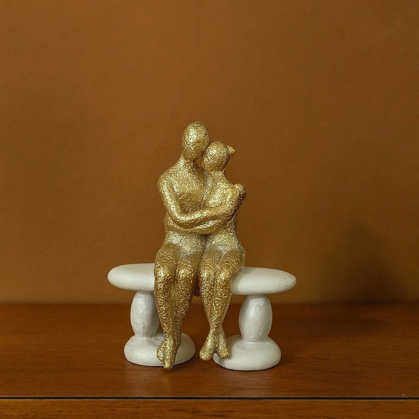 Golden Couple Sitting on Bench Showpiece for Home Decor & Romantic Gifting