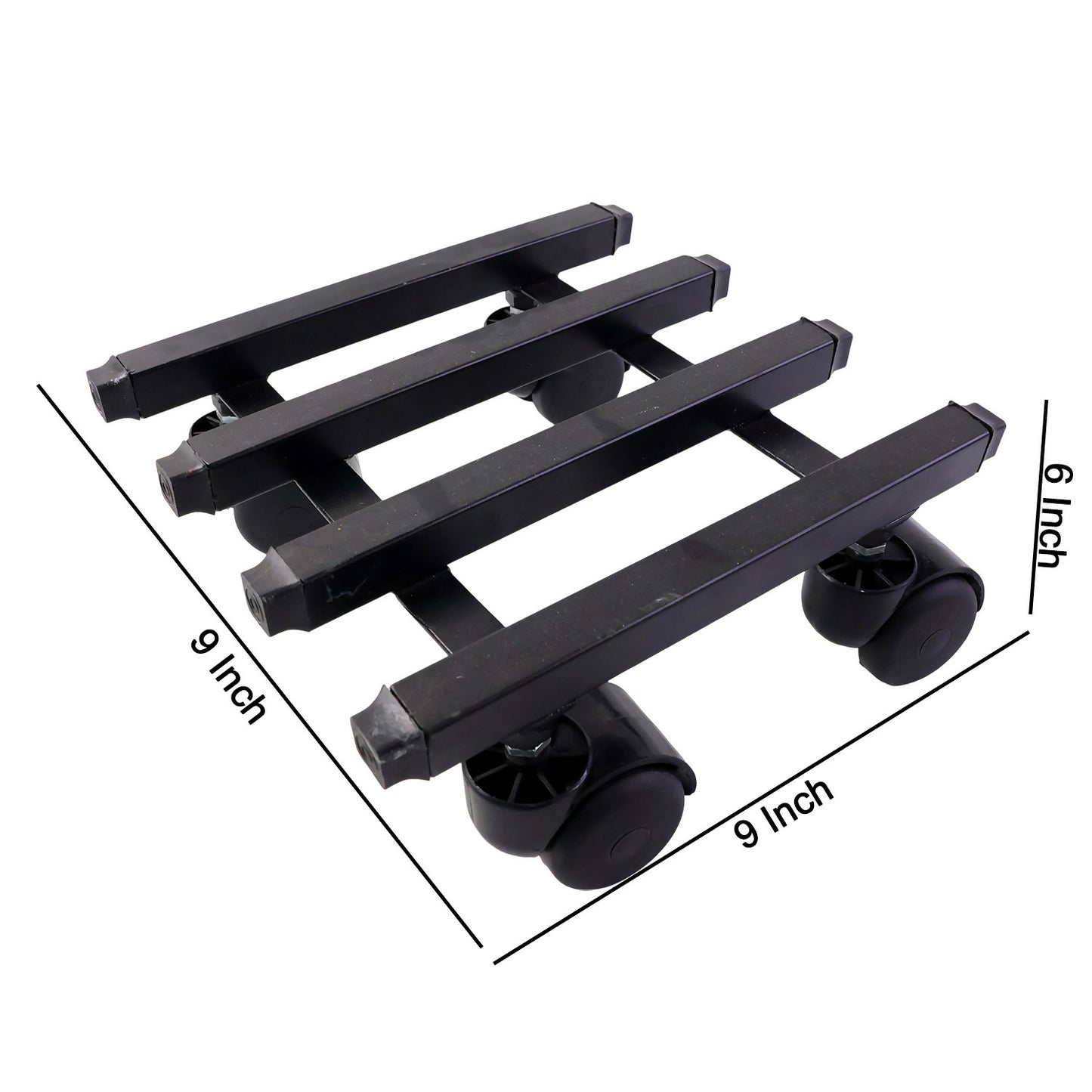Square Heavy Duty Plant Pot Trolley with Wheels for Easy Movement, Indoor & Outdoor Planter Stand (9x9x6 Inch)