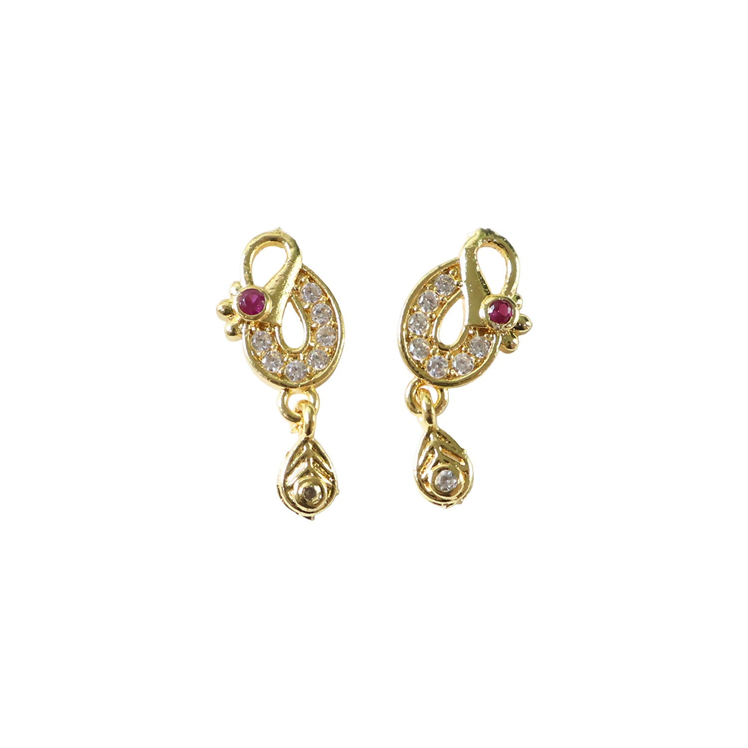 Classic Gold Finish Earrings with Crystal Detailing & Red Stone