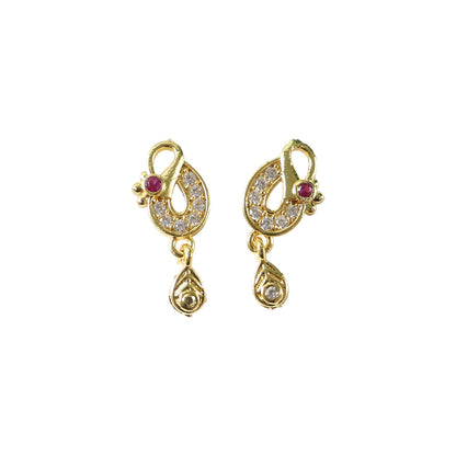 Classic Gold Finish Earrings with Crystal Detailing & Red Stone