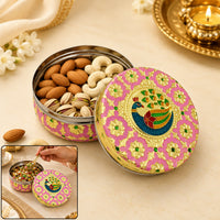 Decorative Peacock Meenakari Dry Fruit Box with Steel Container & Floral Lid Design