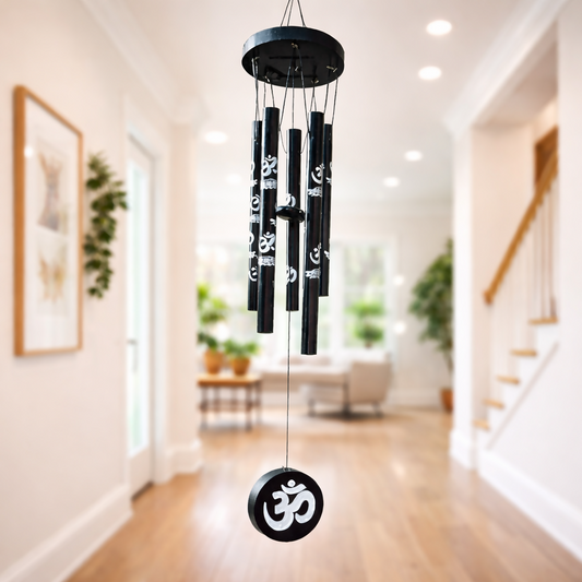 Black Om Symbol Wind Chime for Home Decor, Hanging Sound Chime for Balcony & Entrance