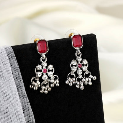 Oxidized Silver Green-Pink Rectangular Stone Choker