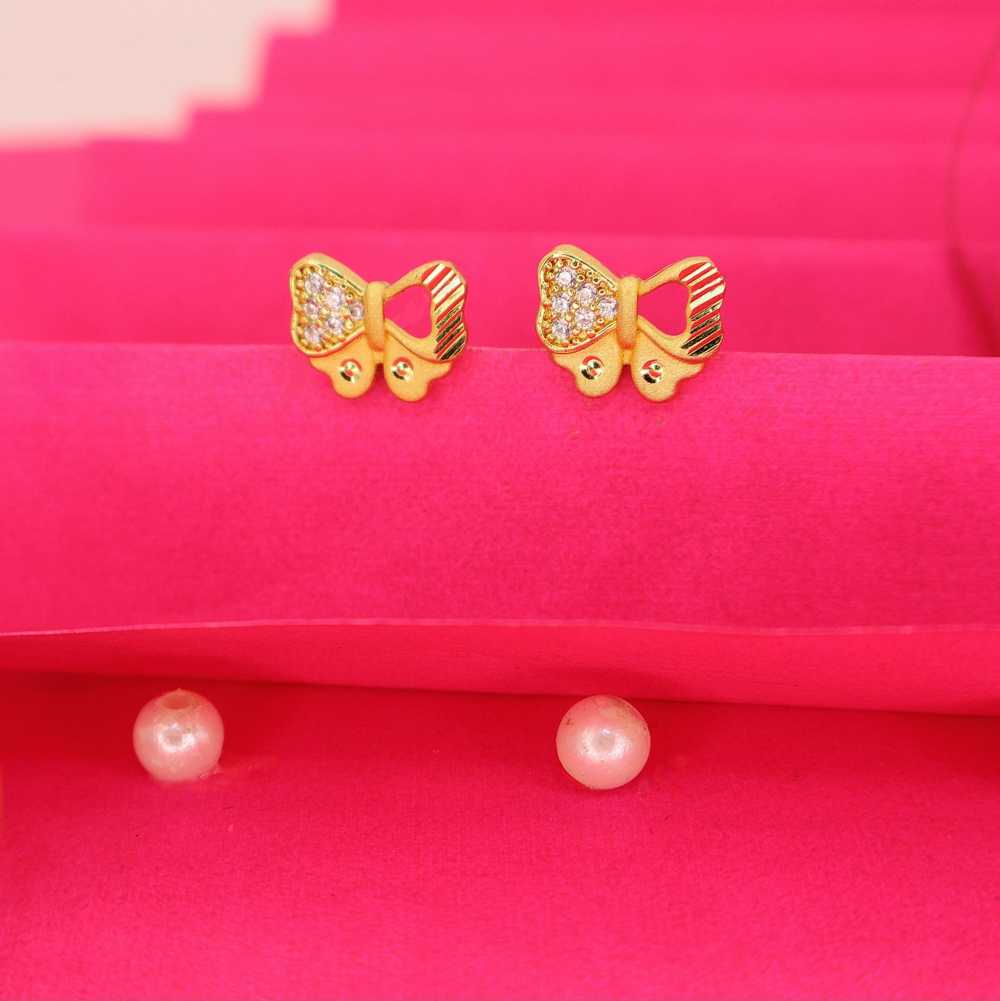 Gold-Plated Butterfly Bow Stud Earrings with AD for women and girls