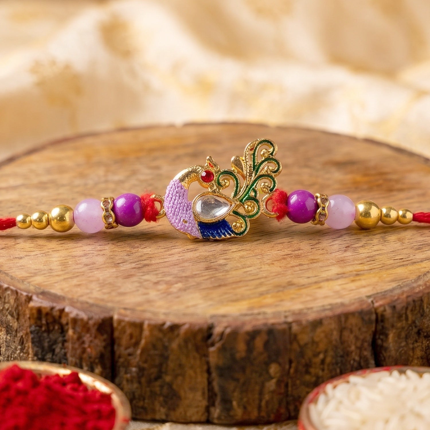 Royal Antique Peacock Kundan Designer Rakhi
