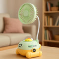Green Cartoon Desk Fan – LED Night Light & Pencil Sharpener