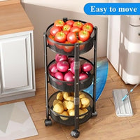 Collapsible 3-Tier Kitchen Trolley with Wheels | Foldable Metal Mesh Storage Rack | Heavy-Duty Vegetable & Fruit Basket Stand | Multipurpose Utility Cart for Home & Office