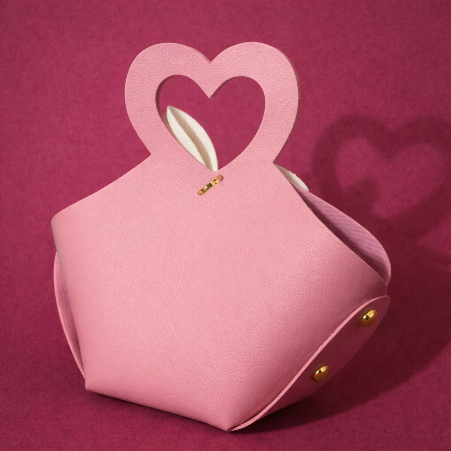 Pink Mini Handheld Bag for Women | Cute Heart Handle Casual & Gift Purse