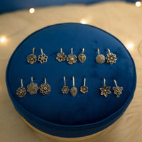 Oxidized Silver Traditional Floral Nose Pins Combo for Women & Girls (Pack of 15)