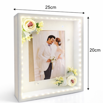 Large LED Photo Frame with Floral Decor Lighted Tabletop Memory Frame ( Design may vary a little)
