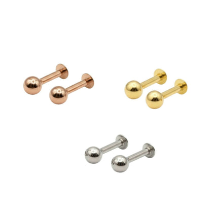 Silver Gold Rose Plated Round Solitaire Flat Back Stud Earrings Combo Pack of 3