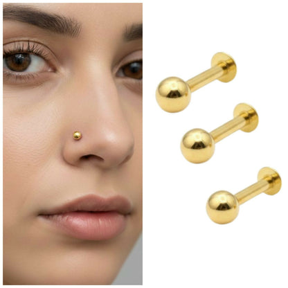 Gold pated Back Nose Stud Laung Koka Nathni Threadless Labret Piercing combo pack of 3