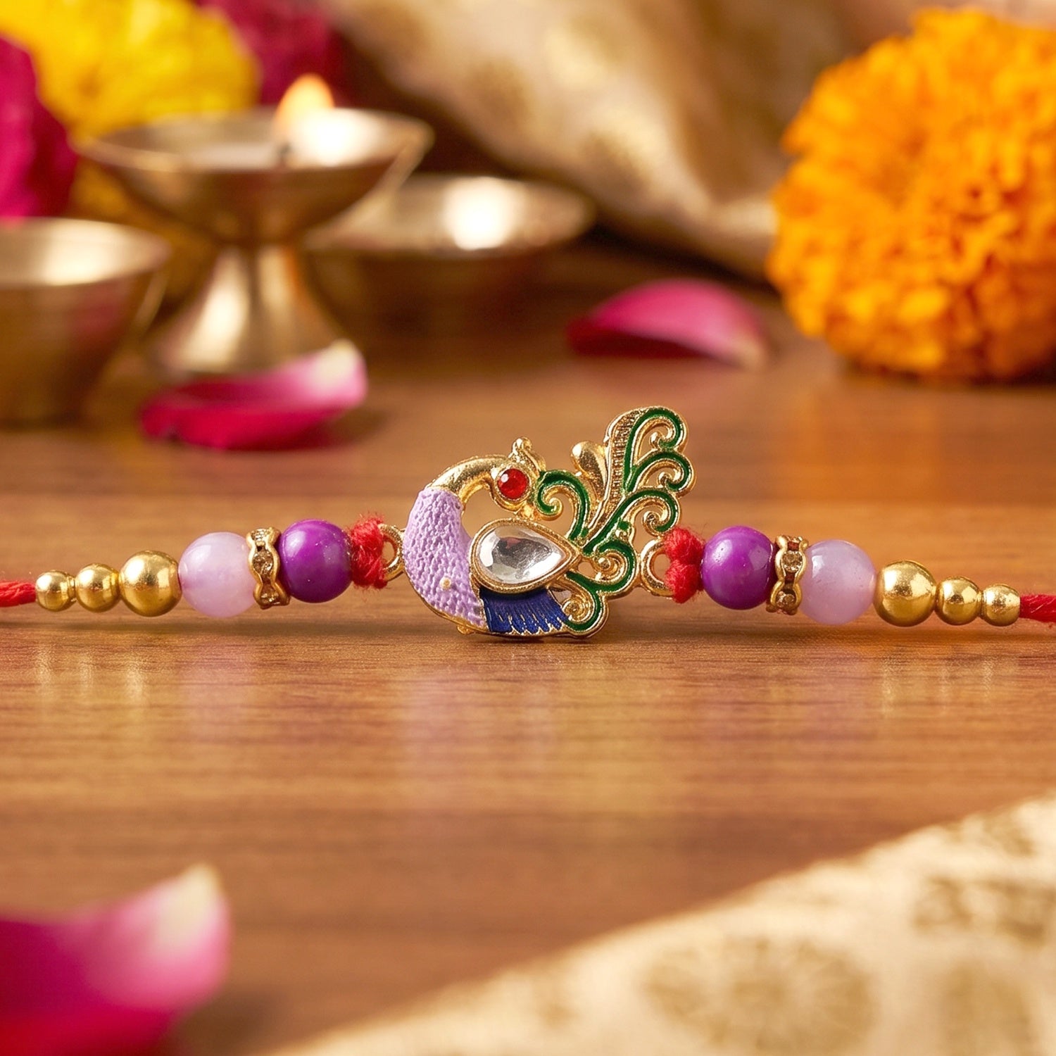 Royal Antique Peacock Kundan Designer Rakhi
