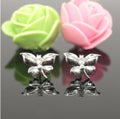 Sterling Silver Butterfly Stud Earrings – Diamond Accent Sparkle