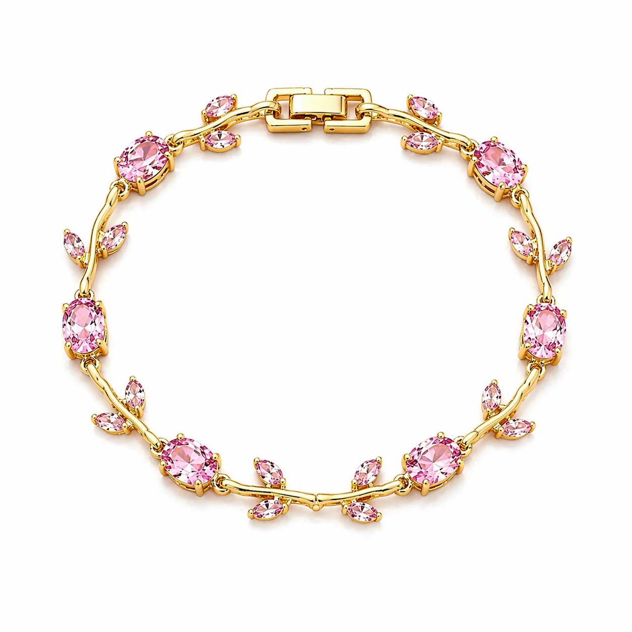 Side view of gold-plated crystal bracelet