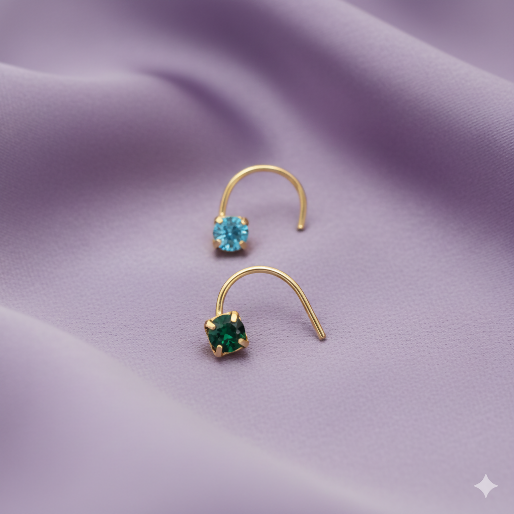 Gold Plated AD Lavender & Clear Crystal Nose Pin Set Kati Combo Pack of 2