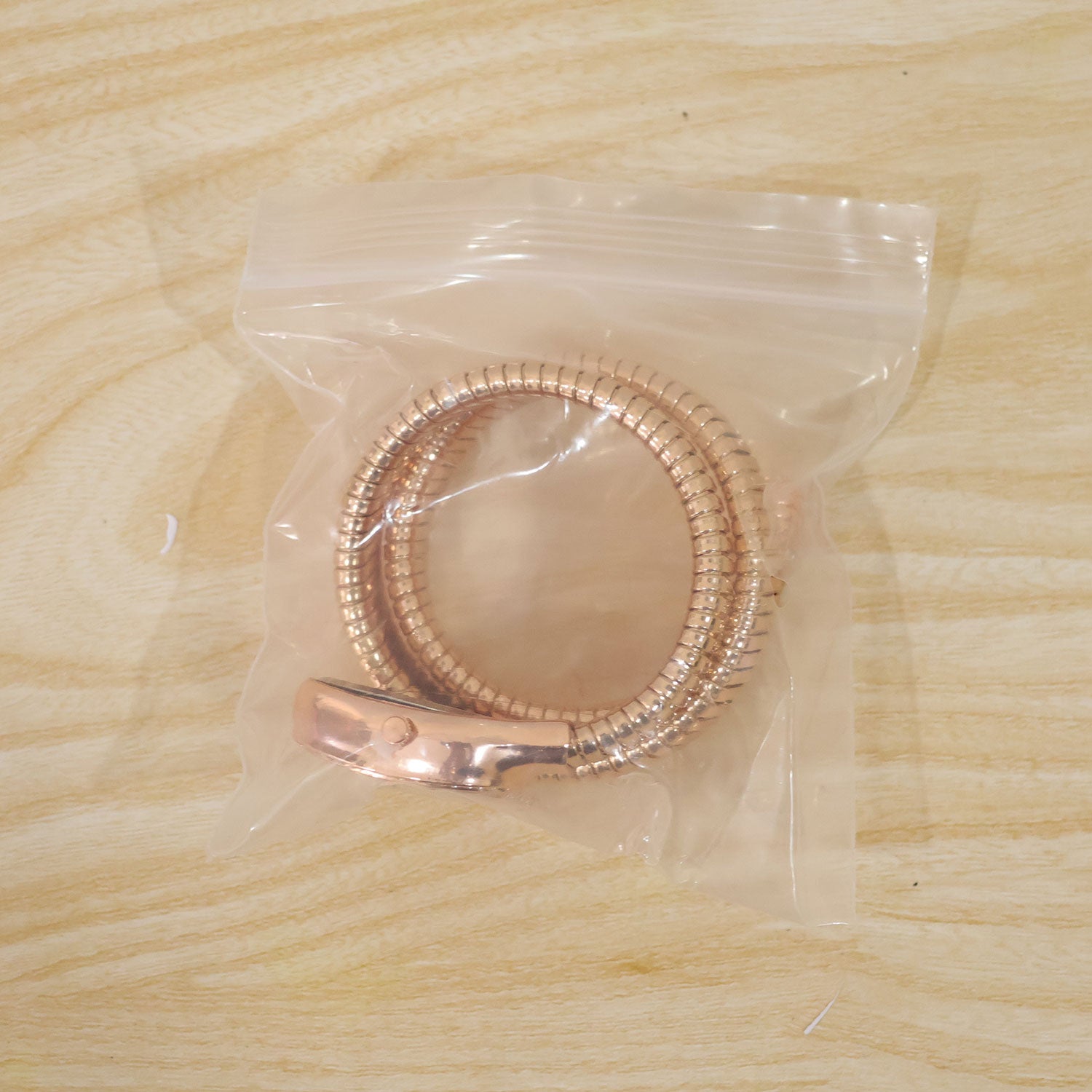 Rose Gold Oval Snake Style Bracelet Watch with Crystal Dial Border Design