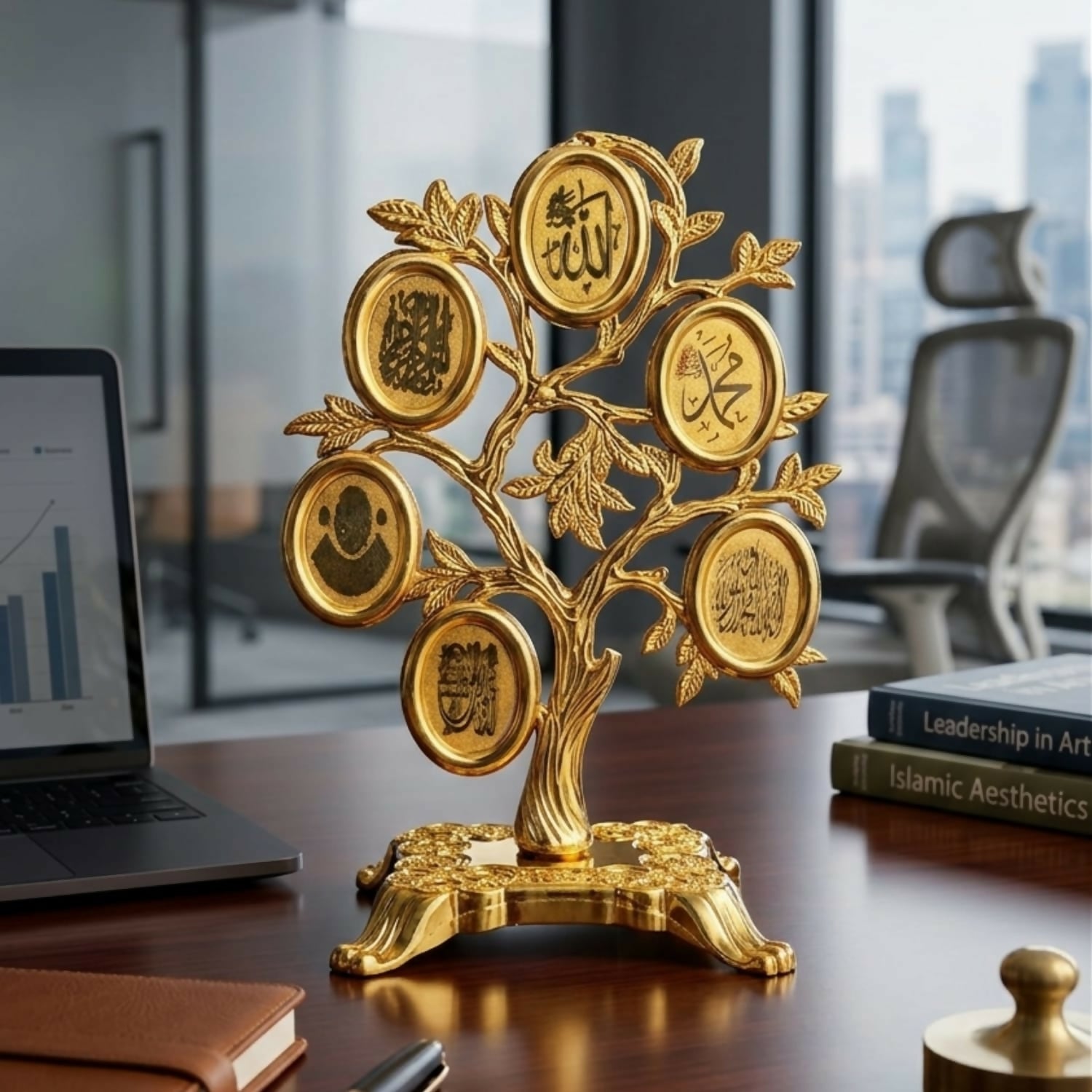Luxury Islamic Calligraphy Tree Decor Allah Muhammad Names Golden Tabletop Frame
