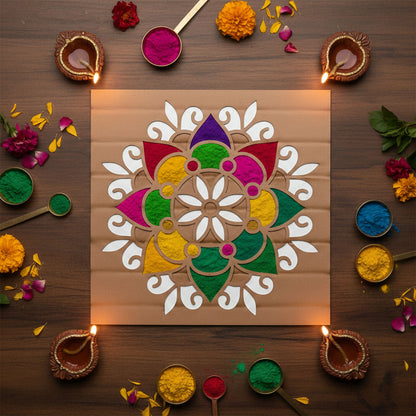 Mandala Flower Rangoli MDF Design | Reusable Rangoli Stencil