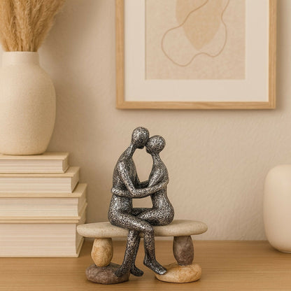 Romantic Couple Sitting on Bench Sculpture Showpiece for Home Decor Gift