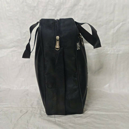 Open insulated lunch bag showing large main compartment and front zippered pocket for cutlery and snacks.