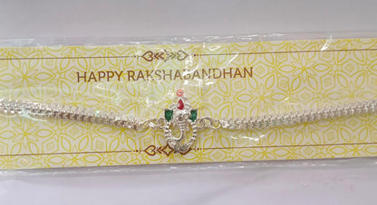 Ganesha Rakhi Stylish Enamel & Silver Chain for Brothers (10pcs)