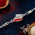 Bro Leaf Crystal Studded Enamel Silver Chain Designer Rakhi