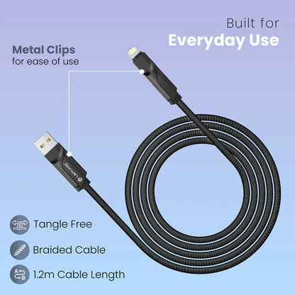 Lapcare Hook 4 in 1 Braided Charging Cable with USB A, Type C & Lightning