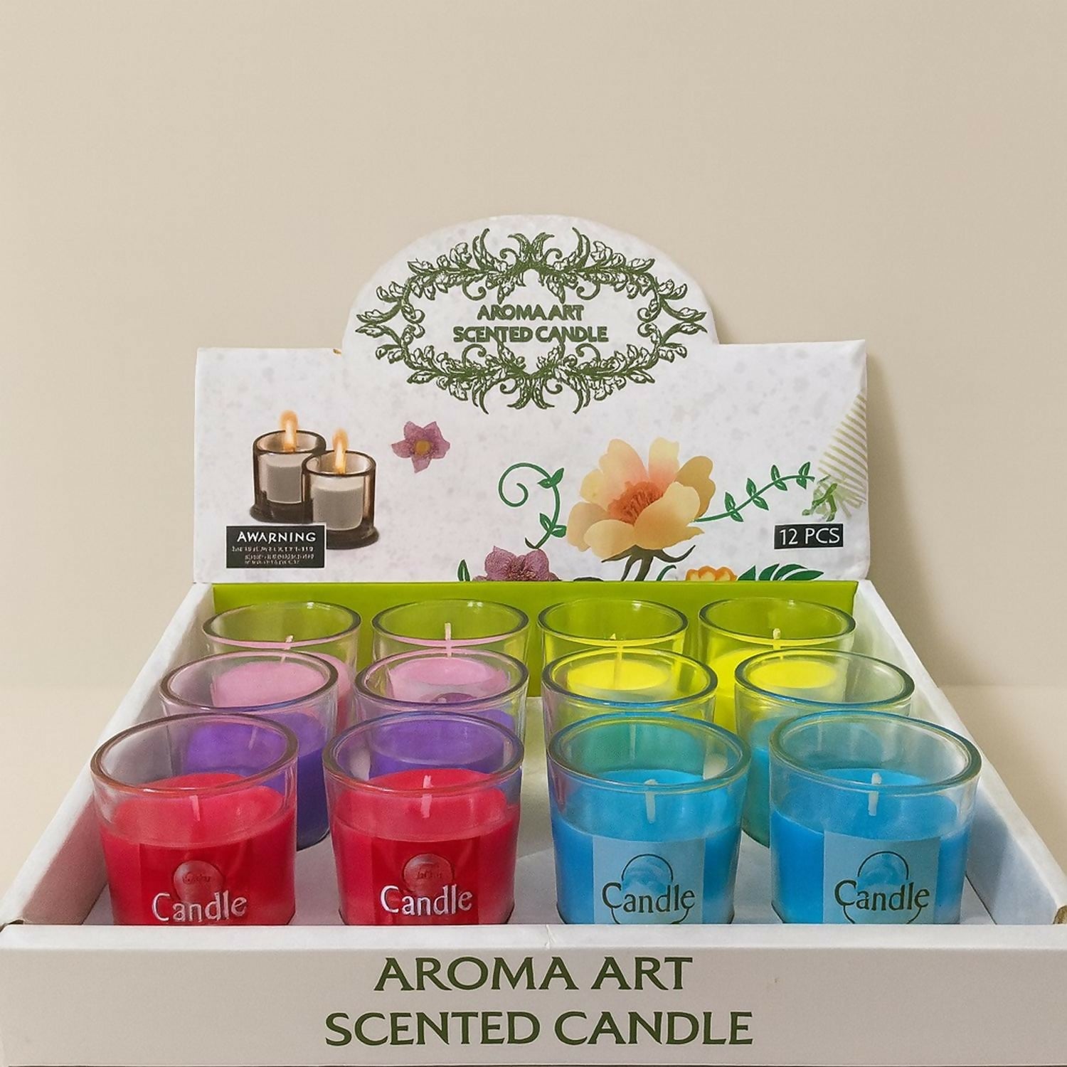 Aroma Art Scented Glass Candles – Set of 12 Multicolor Aromatherapy Candles with Fragrance – Decorative Wax Candles for Home Décor, Meditation, Spa, Parties & Gifting