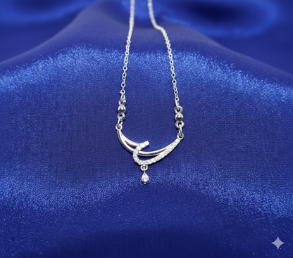 Silver Tone AD Pave Crescent Curve Drop Pendant Necklace