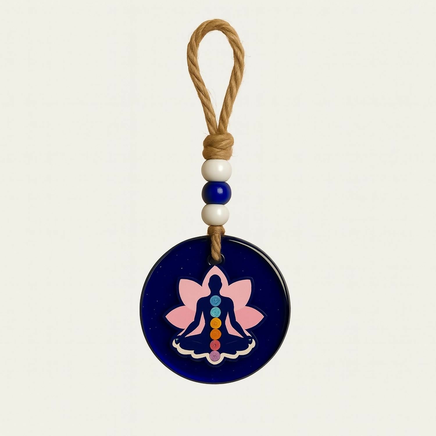 Set of 2 Hanging Wall & Car Decorative Ornaments – Lord Ganesha Design & Chakra Meditation Lotus Symbol – Evil Eye Protection with Beads – Home Temple Wall Décor, Car Rearview Mirror Hanging, Positive Energy Gift