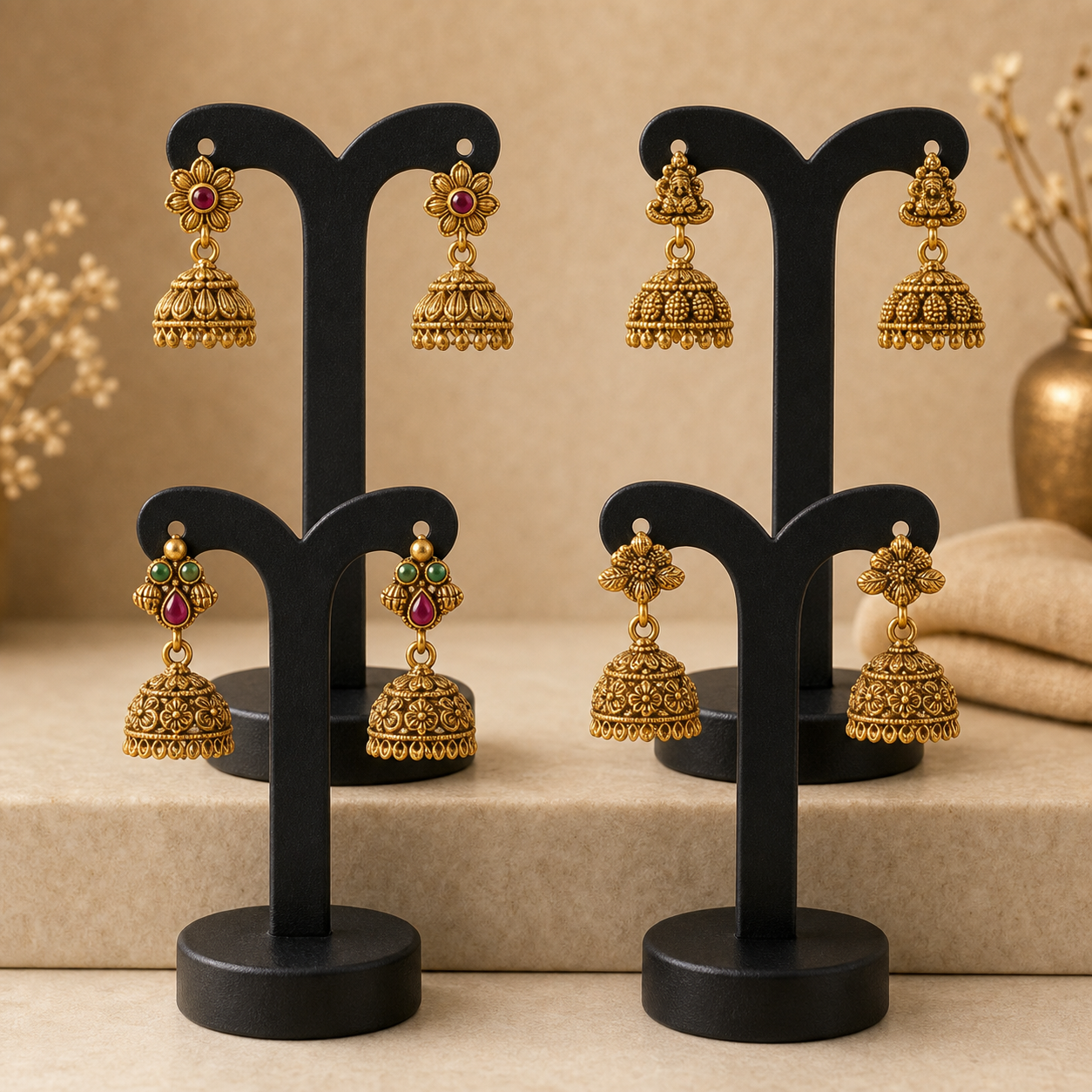 Traditional Matte Gold Jhumka Earrings Festive Combo Pack – Curated Set of 4 Pairs