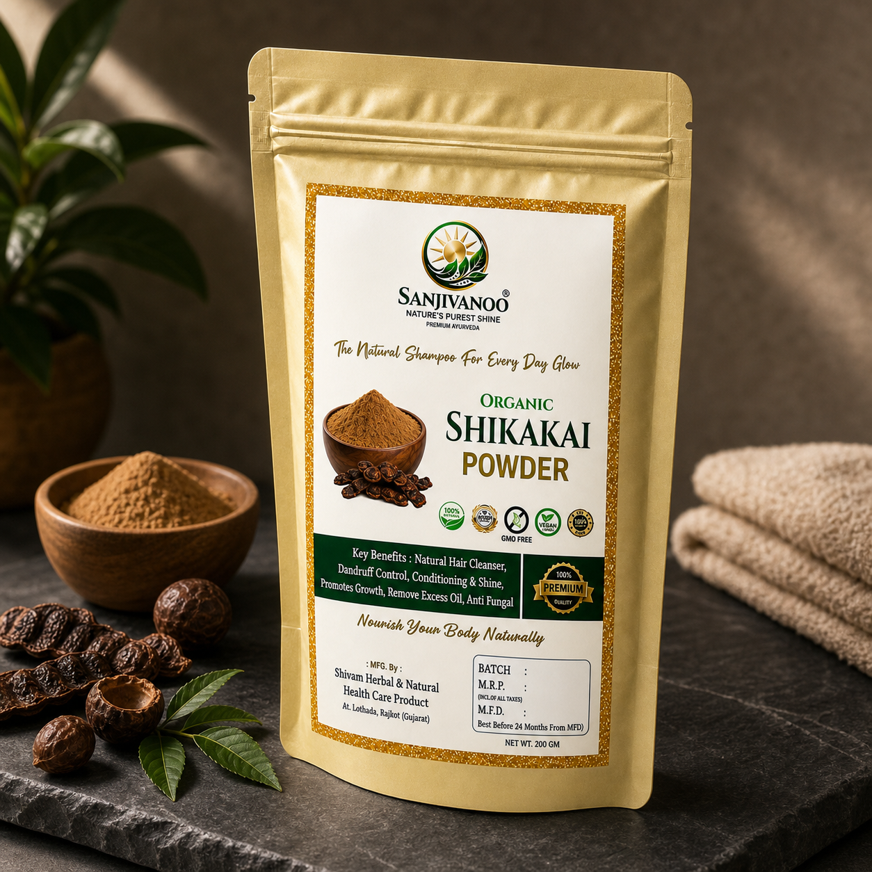 Sanjivanoo Shikakai Powder Natural Herbal Hair Cleanser Shampoo (200 GM)