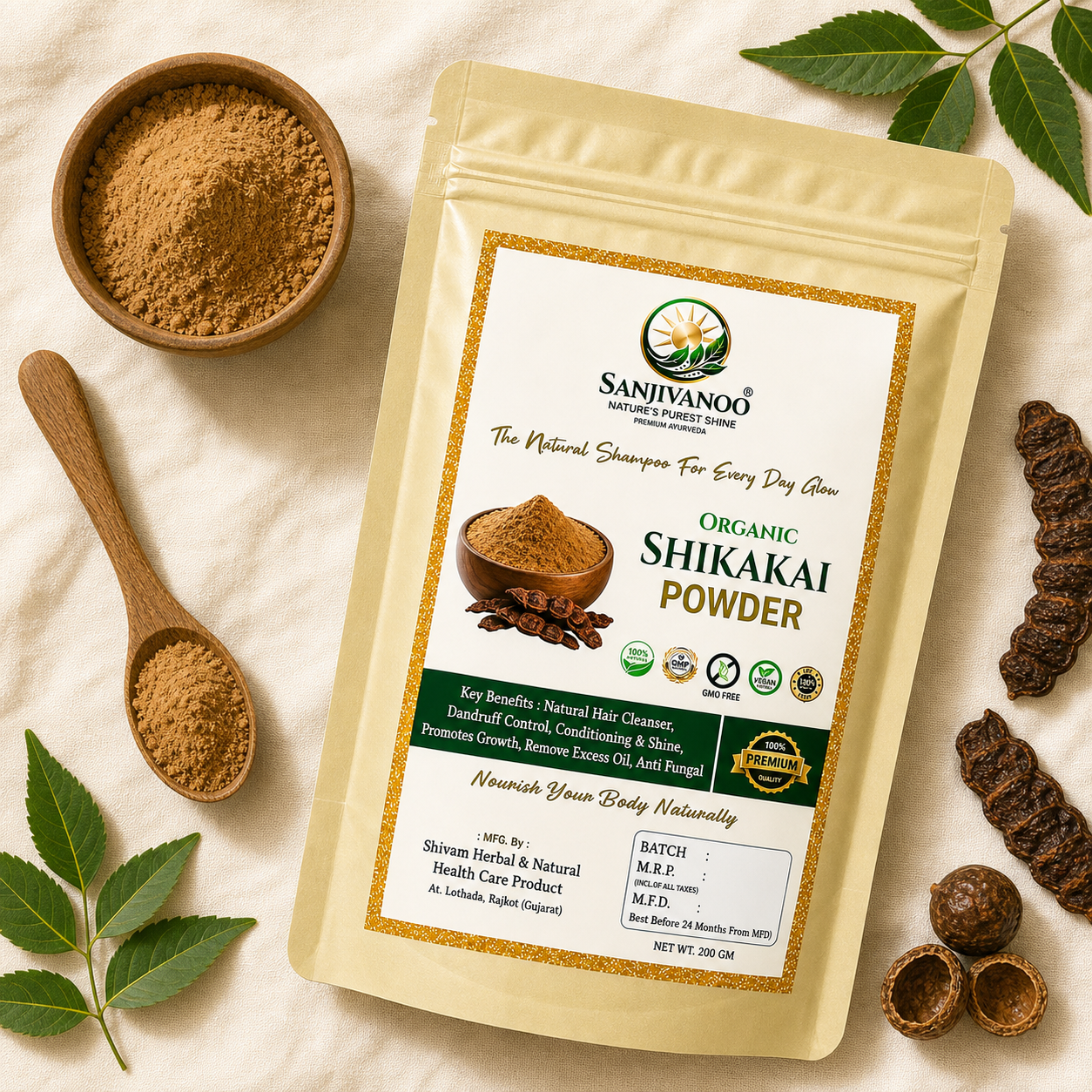 Sanjivanoo Shikakai Powder Natural Herbal Hair Cleanser Shampoo (200 GM)