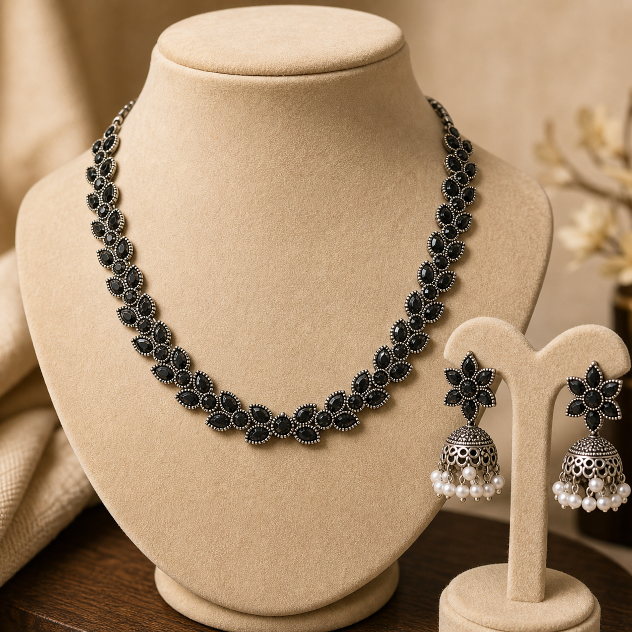 Rangeela Gold Black Stone Necklace Set with Earrings Elegant Traditional Jewellery Set