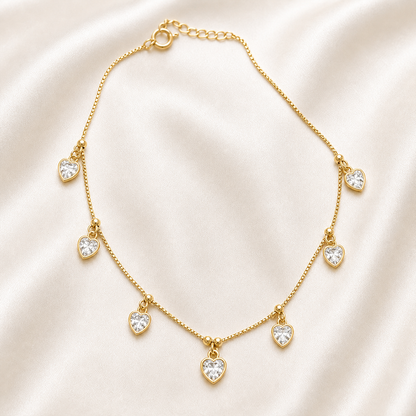 Gold Necklace with Heart-Shaped Clear Gemstone Pendants for Elegant Style