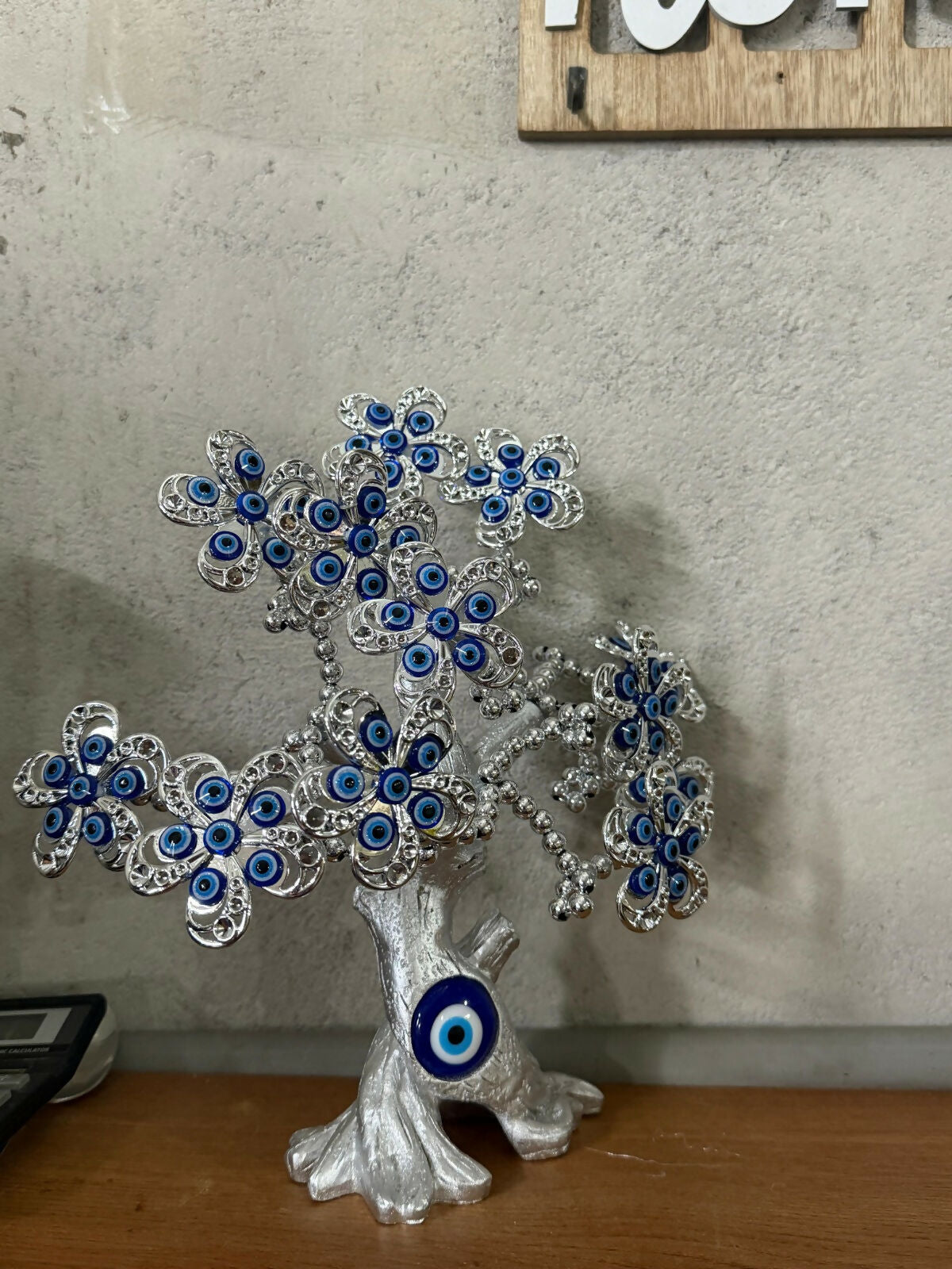 Silver Evil Eye Tree Showpiece for Home Decor, Luck & Protection
