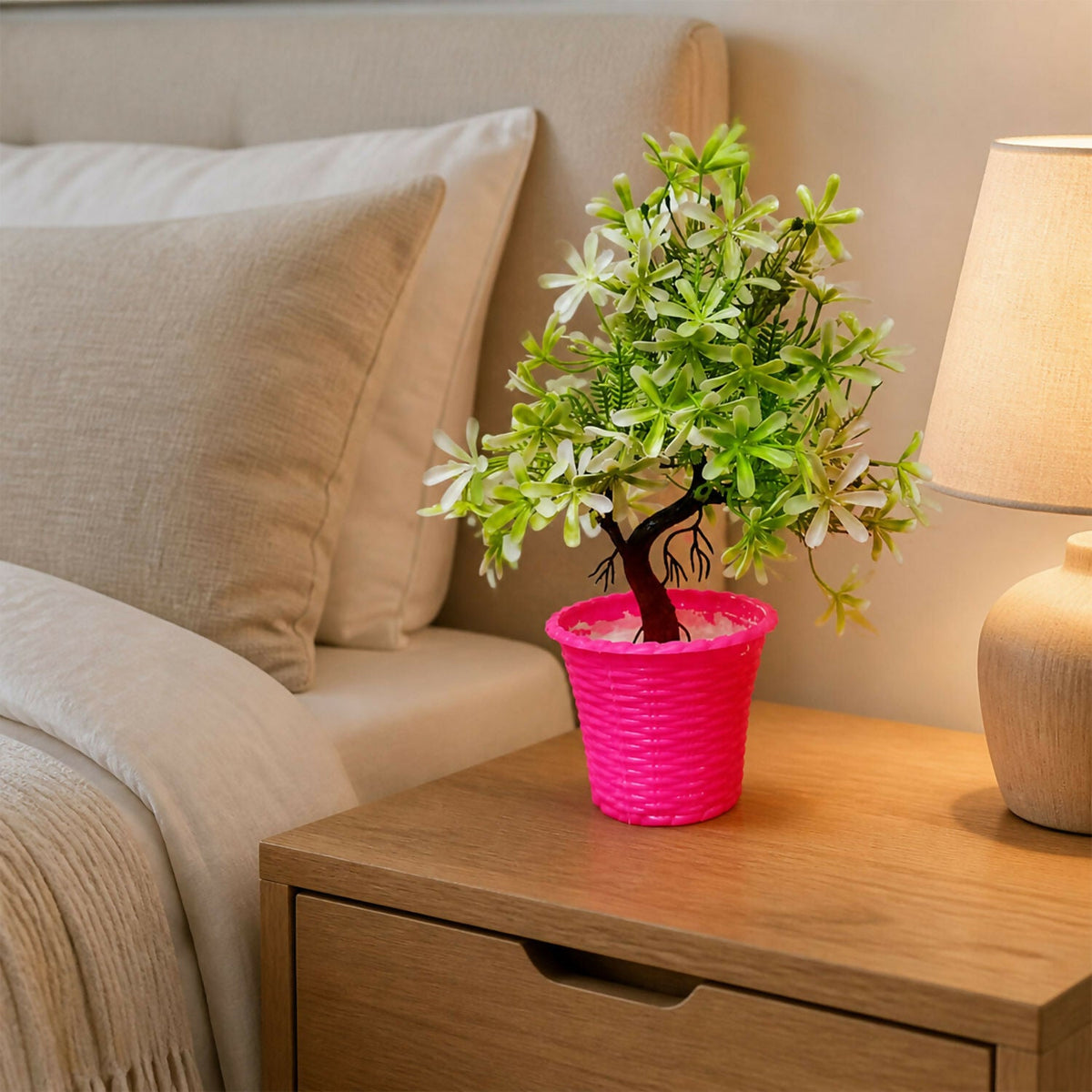 Artificial Bonsai Flower Tree Decorative Pink Pot Home Office Table Centerpiece Decor