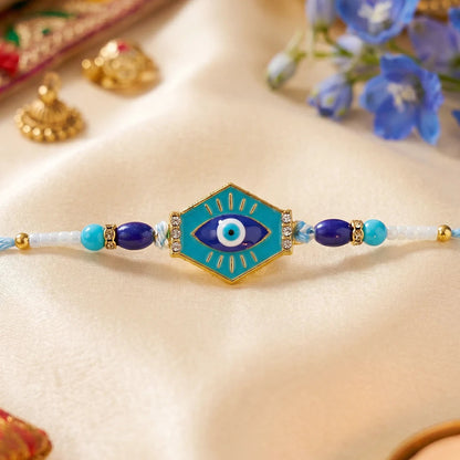 Blue Evil Eye Bracelet Rakhi with Choco Magic, Pack of 3