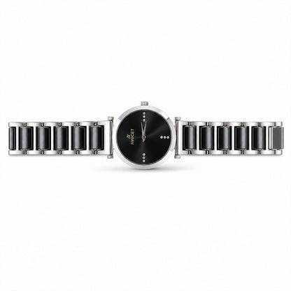 Black Round Shape Dial Watch with Silver Metal Strap Design for Women